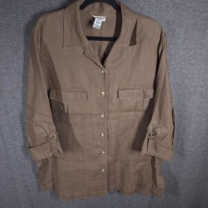 Vtg Y2K Bridgewater Studio 100% Linen Safari Shirt Jacket Womens 18W Brown